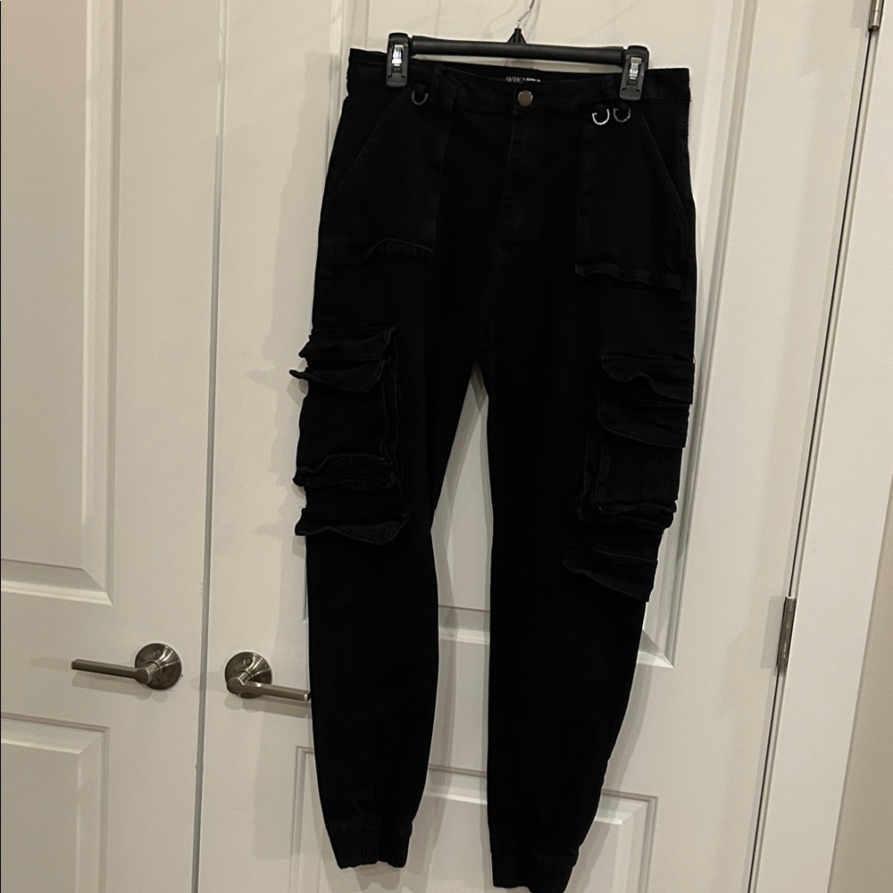 Fashion Nova Black Cargo Jogger Jeans